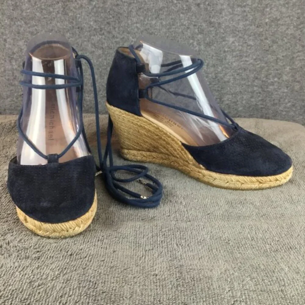 Eric Michael Handmade in Spain Sam Espadrilles Wedge Sandal Sz 38‎ Navy Blue